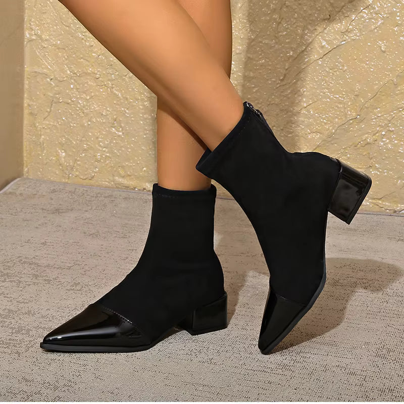 Women's Suede Block Heel Ankle Boots — Black