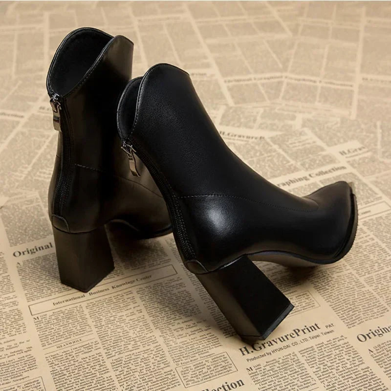 Women's Pointed Toe Heeled Ankle Boots — Brown