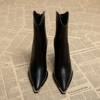 Women's Pointed Toe Heeled Ankle Boots — Brown