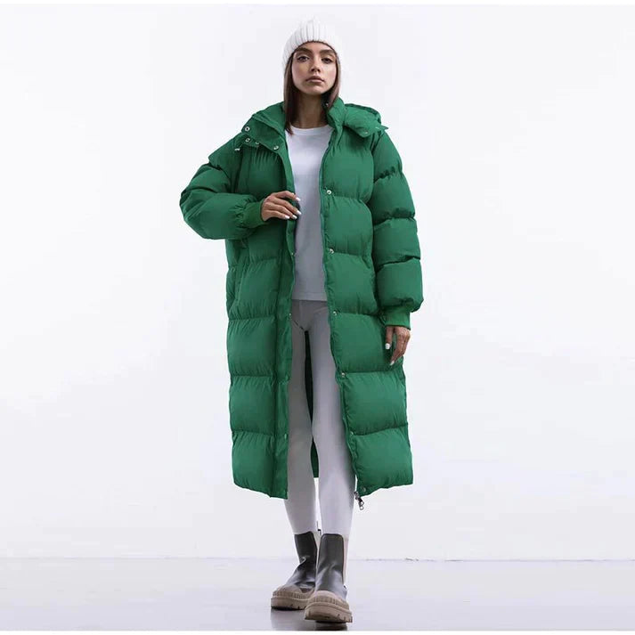 Women's Longline Hooded Coat with Thick Lining — Black