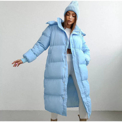 Women's Longline Hooded Coat with Thick Lining — Pink