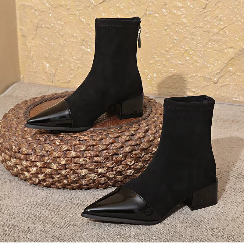 Women's Suede Block Heel Ankle Boots — Brown