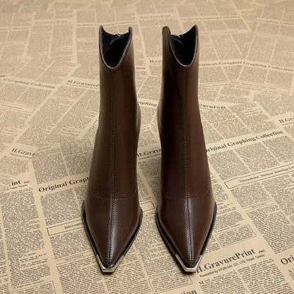 Women's Pointed Toe Heeled Ankle Boots — Black