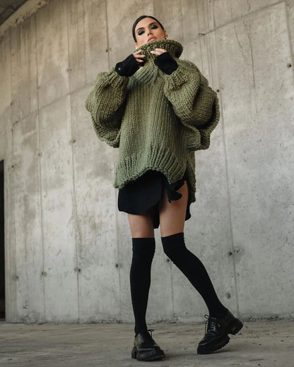Women's Knit Hooded Long Sleeve Sweater — Blue
