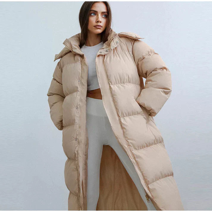 Women's Longline Hooded Coat with Thick Lining — Pink