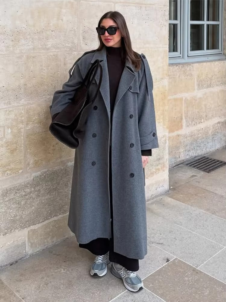 Women's Wool Longline Trench Coat — Grey