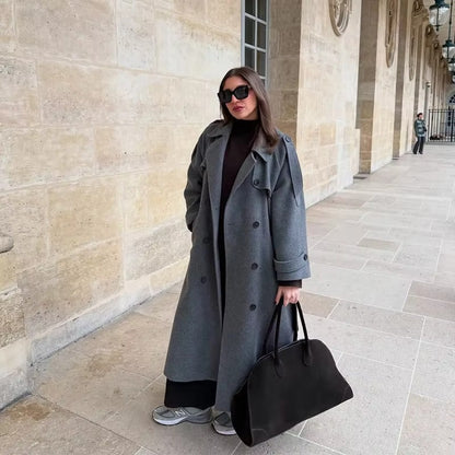 Women's Wool Longline Trench Coat — Grey