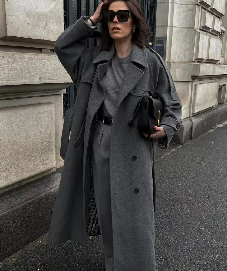 Women's Wool Longline Trench Coat — Bordeaux Red