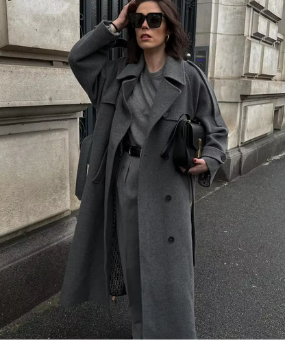 Women's Wool Longline Trench Coat — Bordeaux Red