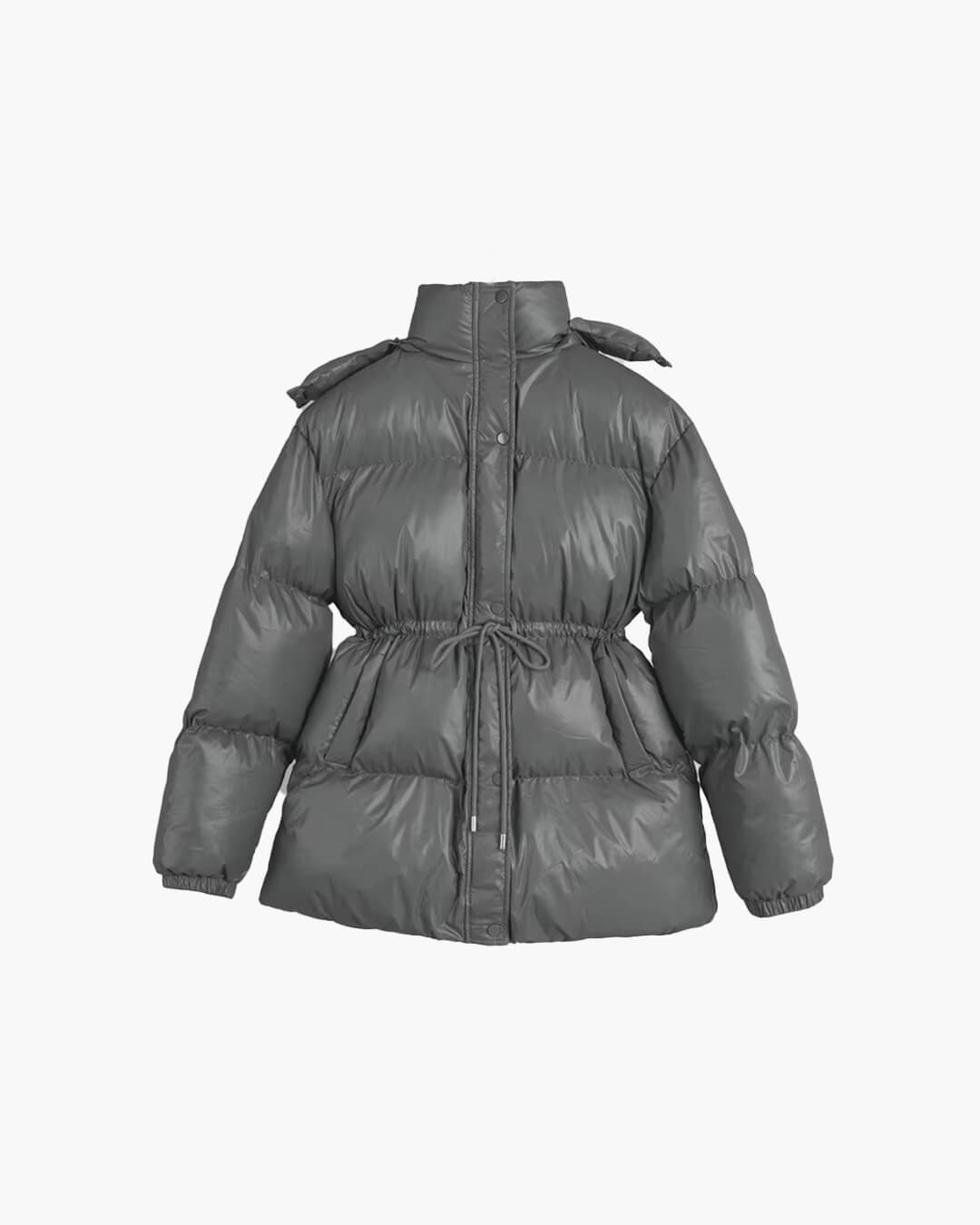 Women's Glossy Drawcord Puffer Coat — Brown