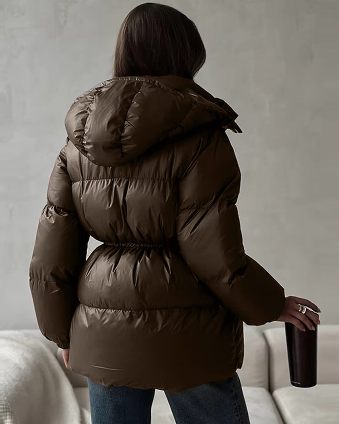 Women's Glossy Drawcord Puffer Coat