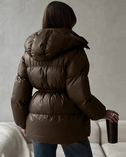Women's Glossy Drawcord Puffer Coat
