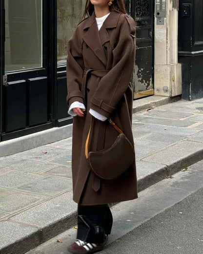 Women's Wool Longline Trench Coat — Brown