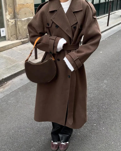 Women's Wool Longline Trench Coat — Brown