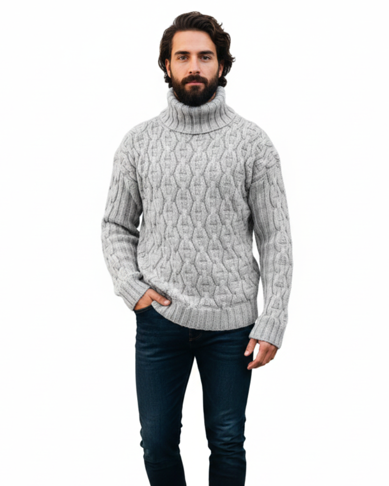 Kenzo Cortese Men's Cable Knit Sweater – Warm High Collar in Mixed Wool Autumn & Winter