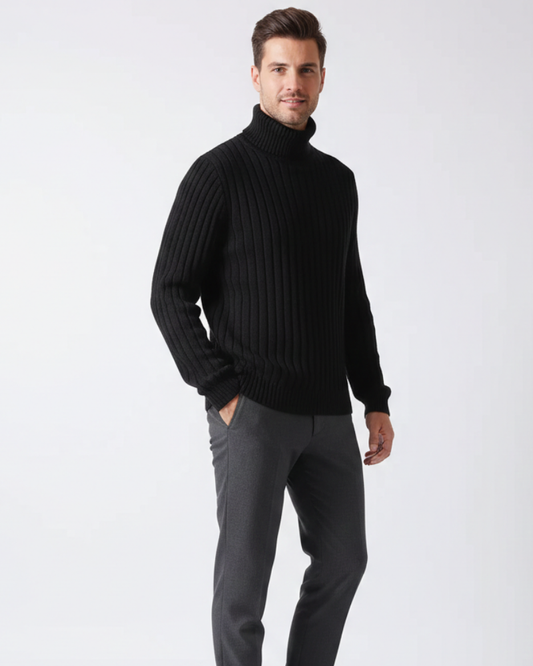 James Men's Turtleneck Pullover – Comfortable Warm Elegant Ribbed Knit