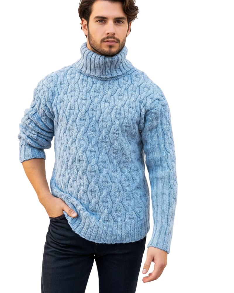 Kenzo Cortese Men's Cable Knit Sweater – Warm High Collar in Mixed Wool Autumn & Winter