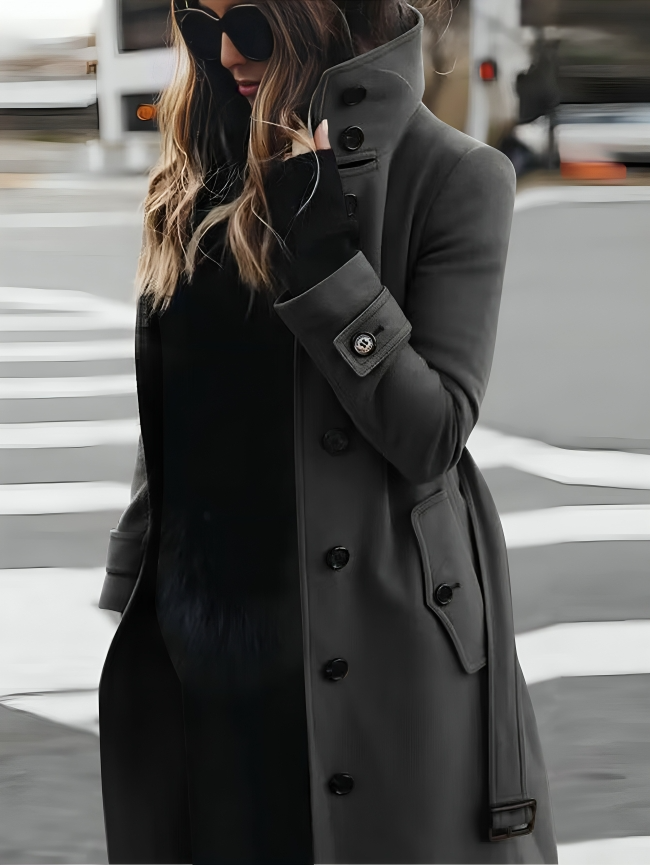 Women's Funnel Neck Button Trench Coat — Grey