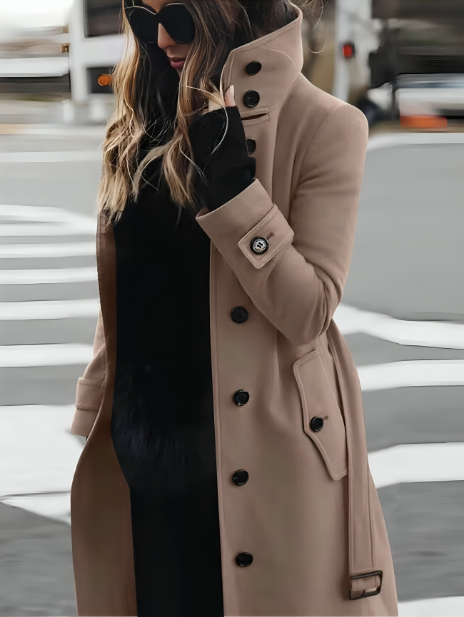 Women's Funnel Neck Button Trench Coat — Grey