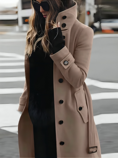 Women's Funnel Neck Button Trench Coat — Grey