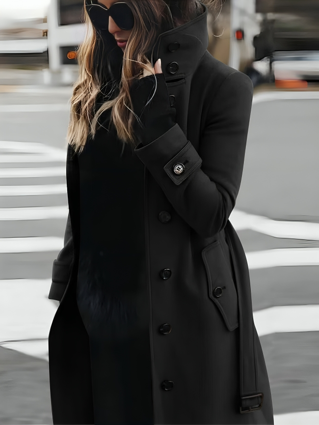 Women's Funnel Neck Button Trench Coat — Grey