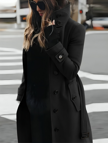 Women's Funnel Neck Button Trench Coat — Grey