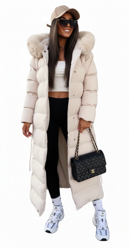 Vera Women's Long Puffer Coat with Faux Fur Collar