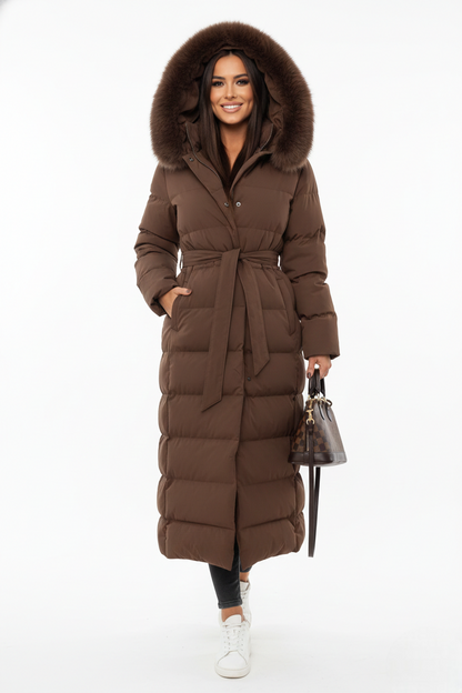 Vera Women's Long Puffer Coat with Faux Fur Collar