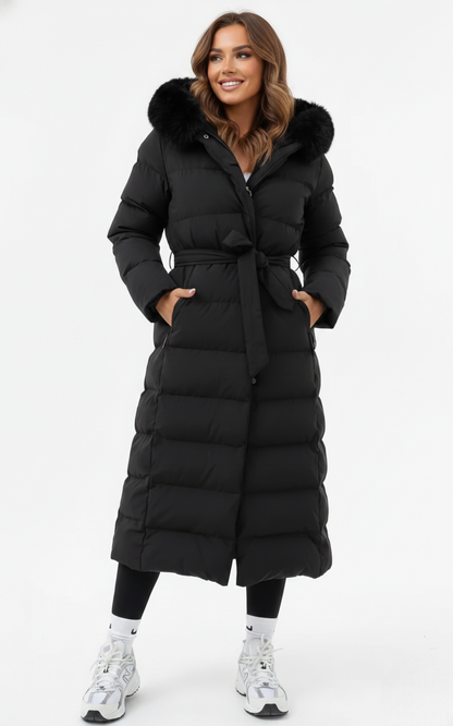 Vera Women's Long Puffer Coat with Faux Fur Collar