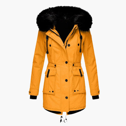 Women's Faux Fur Trim Drawcord Waist Coat — Gold