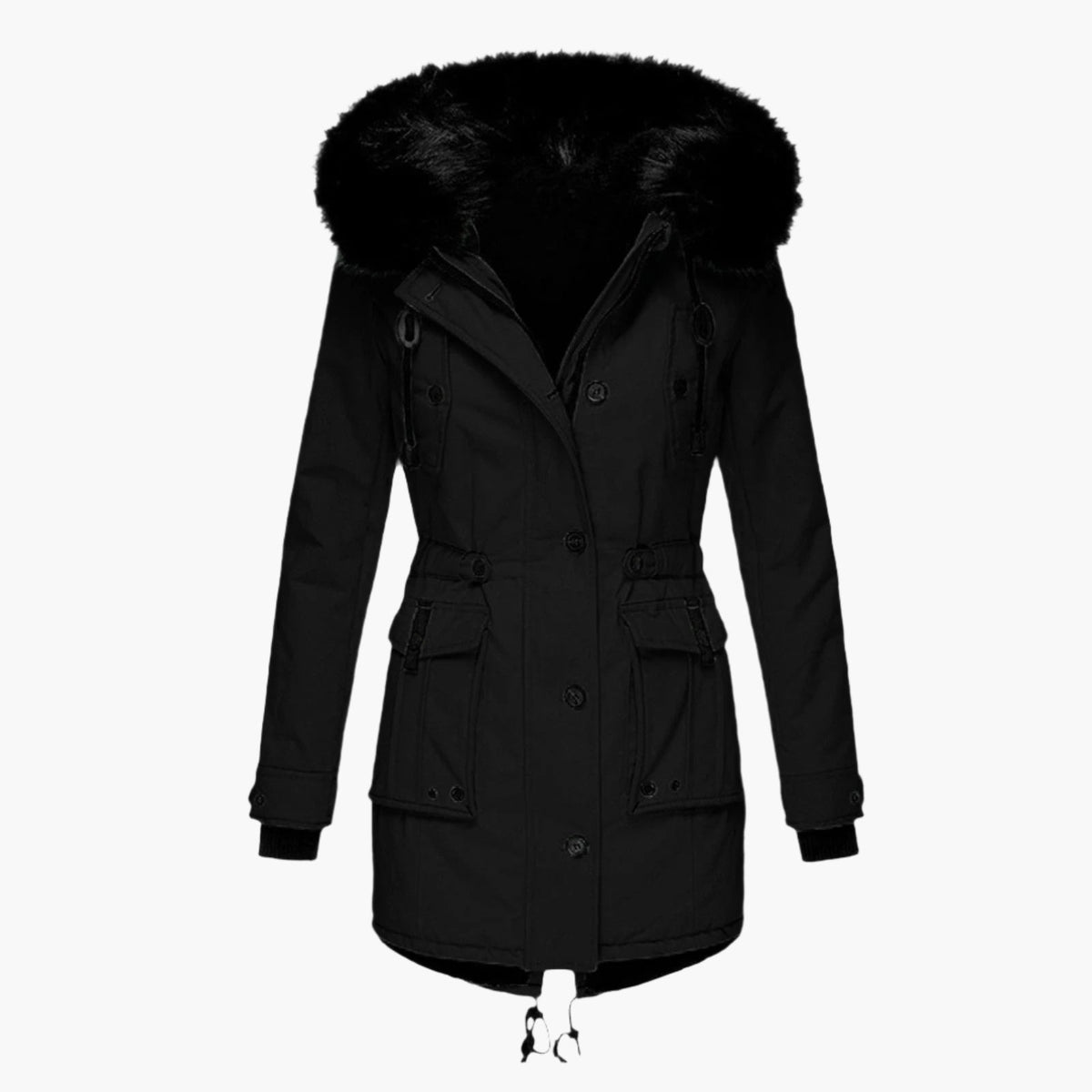 Women's Faux Fur Trim Drawcord Waist Coat — Gold