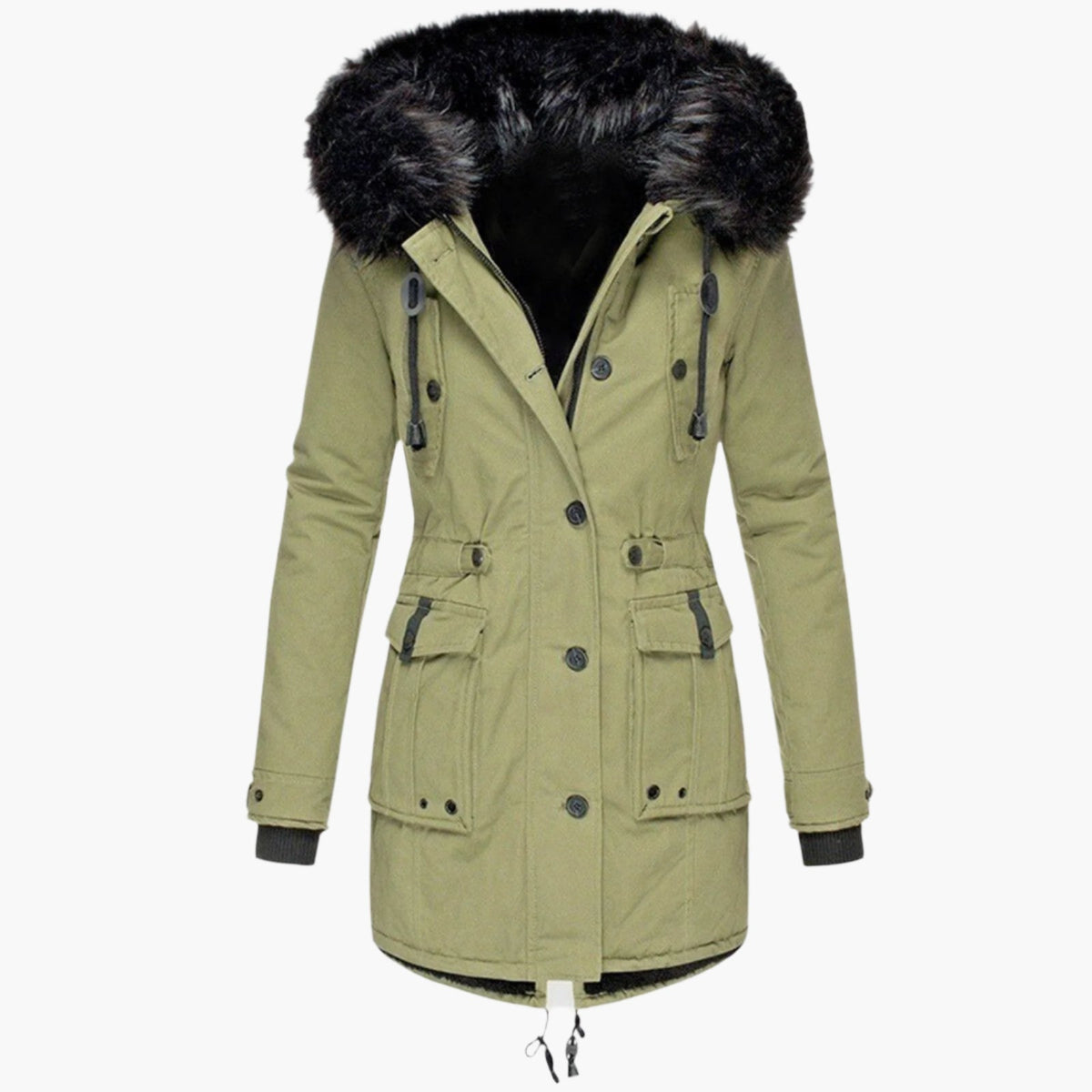 Women's Faux Fur Trim Drawcord Waist Coat — Gold