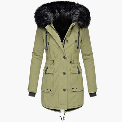 Women's Faux Fur Trim Drawcord Waist Coat — Gold