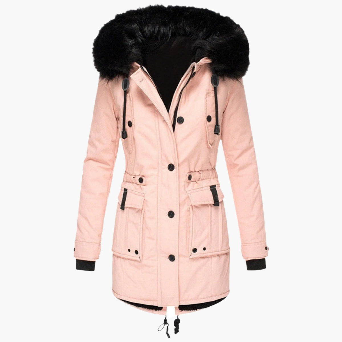 Women's Faux Fur Trim Drawcord Waist Coat — Gold