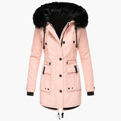 Women's Faux Fur Trim Drawcord Waist Coat — Gold