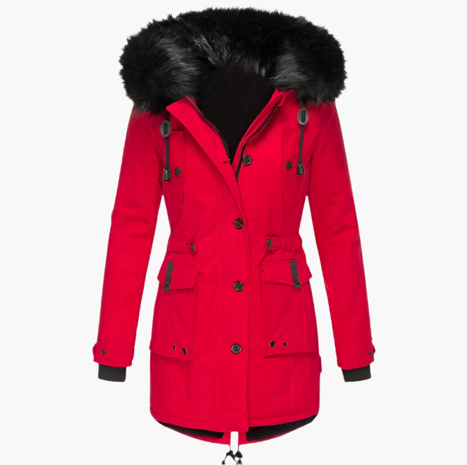 Women's Faux Fur Trim Drawcord Waist Coat — Gold