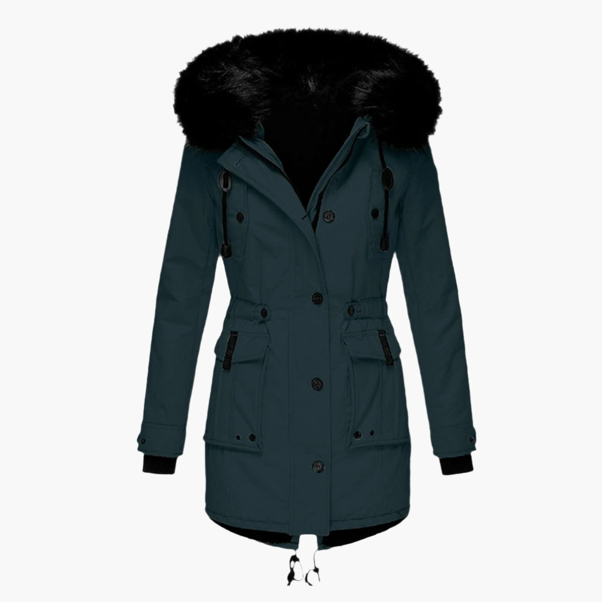 Women's Faux Fur Trim Drawcord Waist Coat — Gold