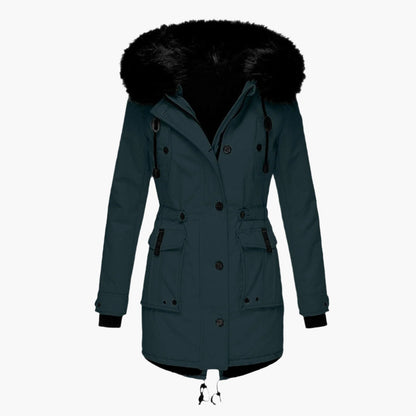 Women's Faux Fur Trim Drawcord Waist Coat — Gold