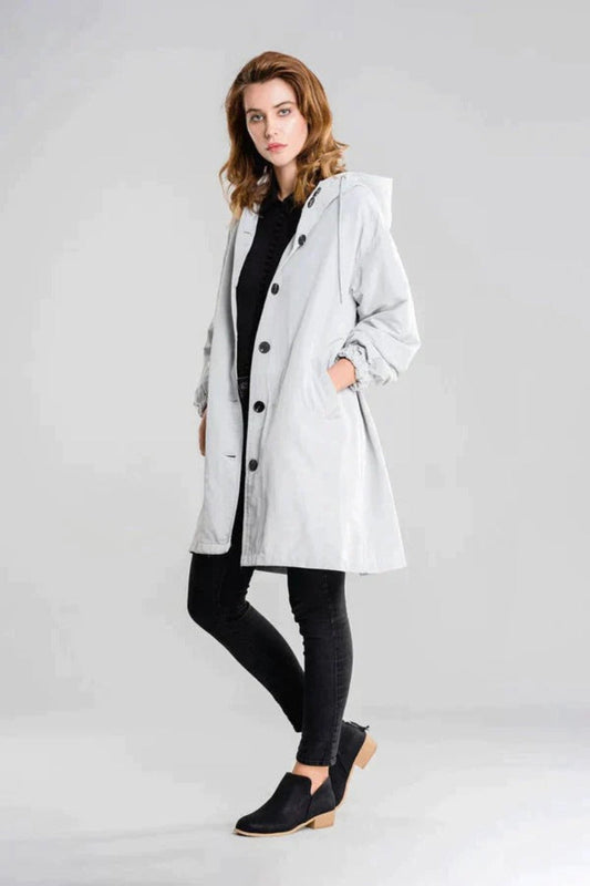 Women's Longline Hooded Button Coat — Grey