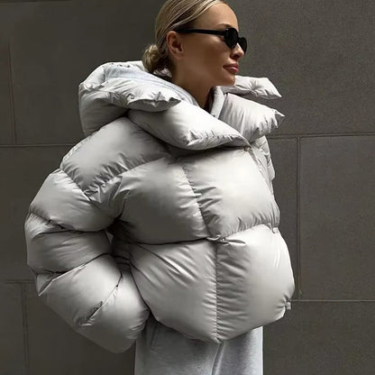 Women's Oversized Winter Puffer Coat — Light Grey