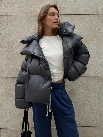 Women's Oversized Winter Puffer Coat — Light Grey