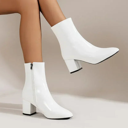 Women's Block Heel Zip Ankle Boots — Black