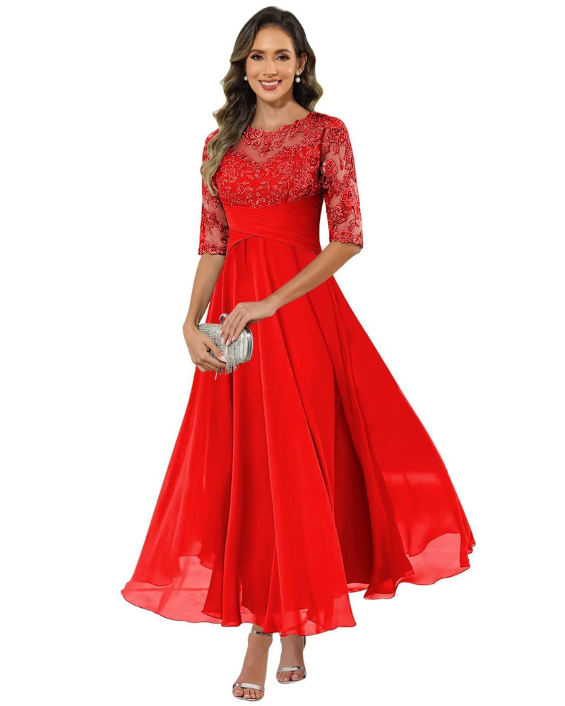 Olanthe Women's Lace Chiffon A-Line Evening Dress