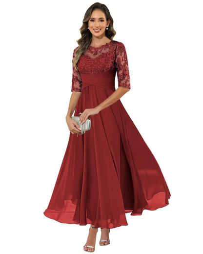 Olanthe Women's Lace Chiffon A-Line Evening Dress