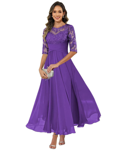 Olanthe Women's Lace Chiffon A-Line Evening Dress