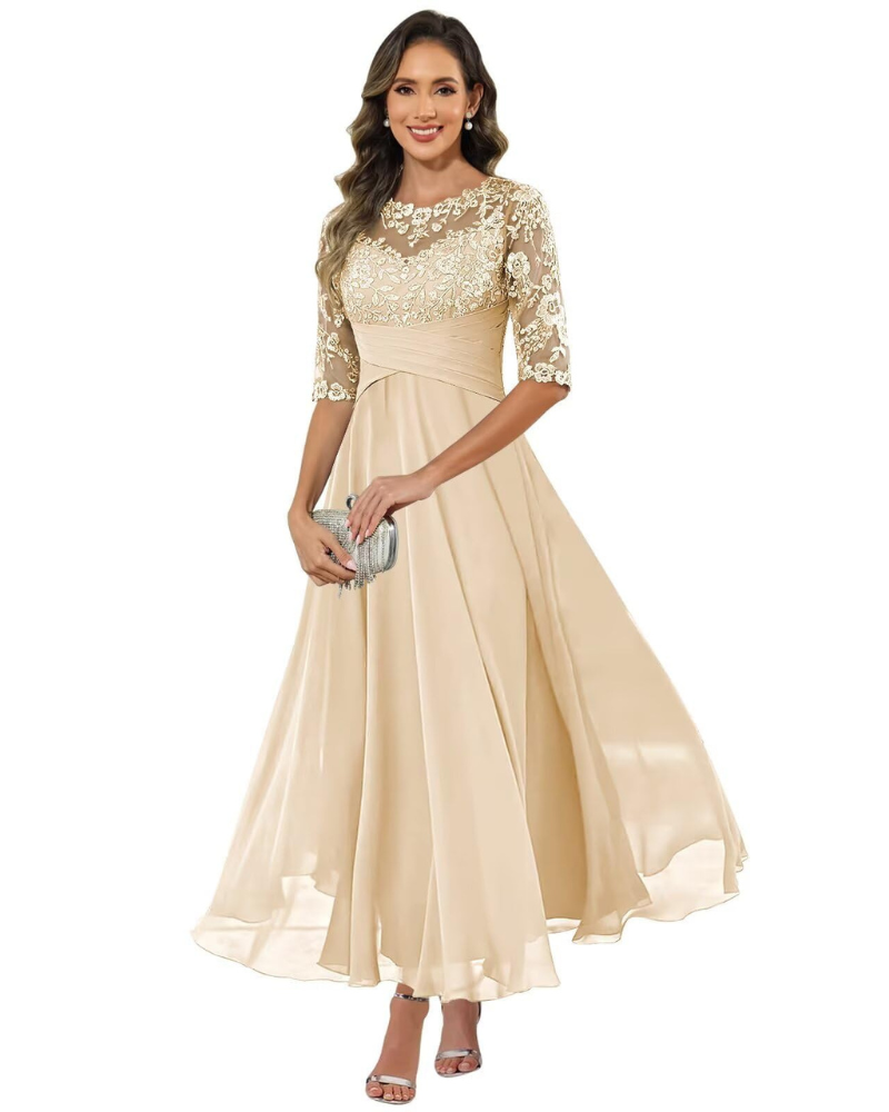 Olanthe Women's Lace Chiffon A-Line Evening Dress