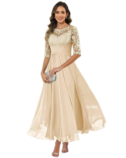 Olanthe Women's Lace Chiffon A-Line Evening Dress
