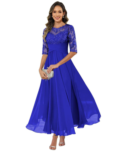 Olanthe Women's Lace Chiffon A-Line Evening Dress