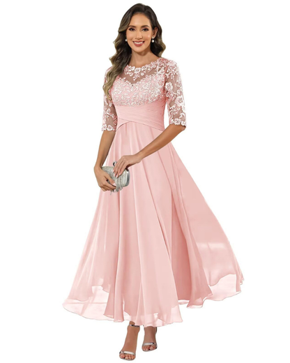Olanthe Women's Lace Chiffon A-Line Evening Dress