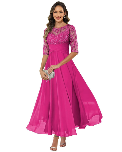 Olanthe Women's Lace Chiffon A-Line Evening Dress